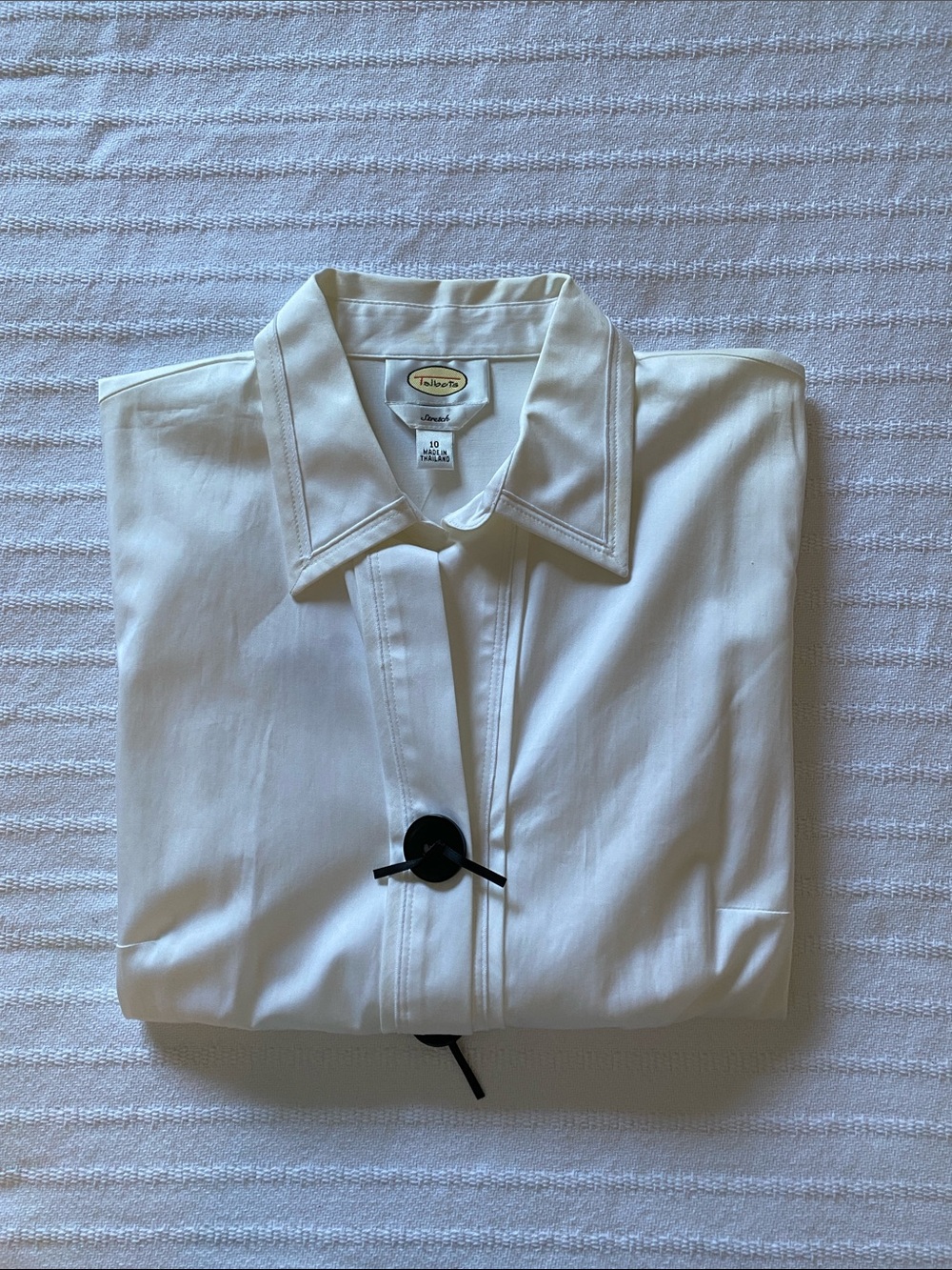 Talbots White Long-Sleeve Button Front Blouse with Black Toggle Buttons